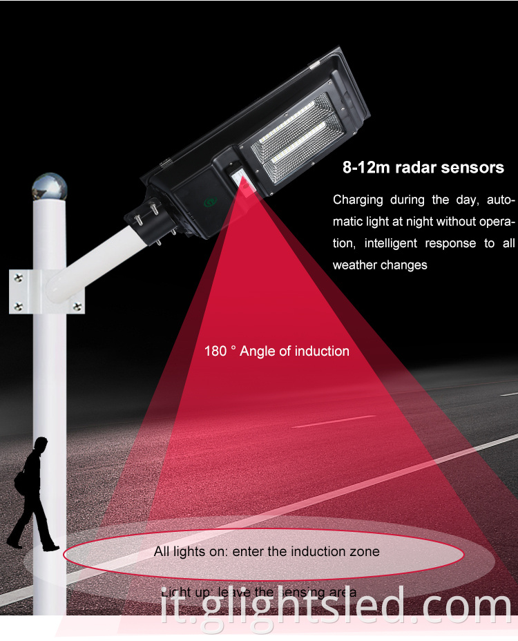 Nuovo design all'ingrosso SMD Iron Iron Iron IP65 IP65 tutto in un lampione a LED solare da 80W 100W